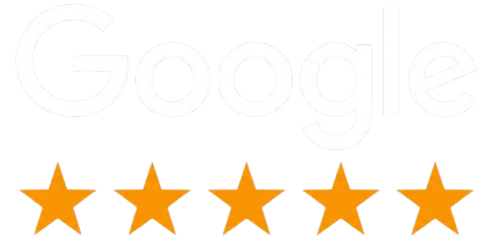 The Google logo above a row of five orange stars, representing a five-star rating or review.
